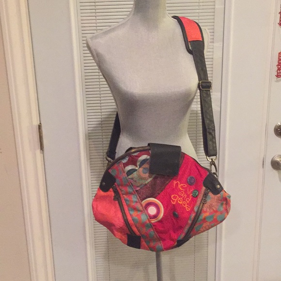 Stunning Desigual Crossbody w. Embroidery & Deco Buttons sz L - Picture 3 of 14